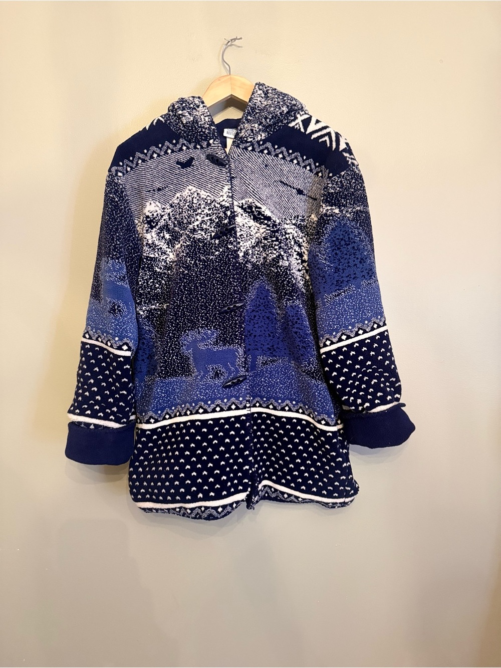 Vintage Northern Reflections Fleece Hooded Jacket - Small | Blue Winter Scene
